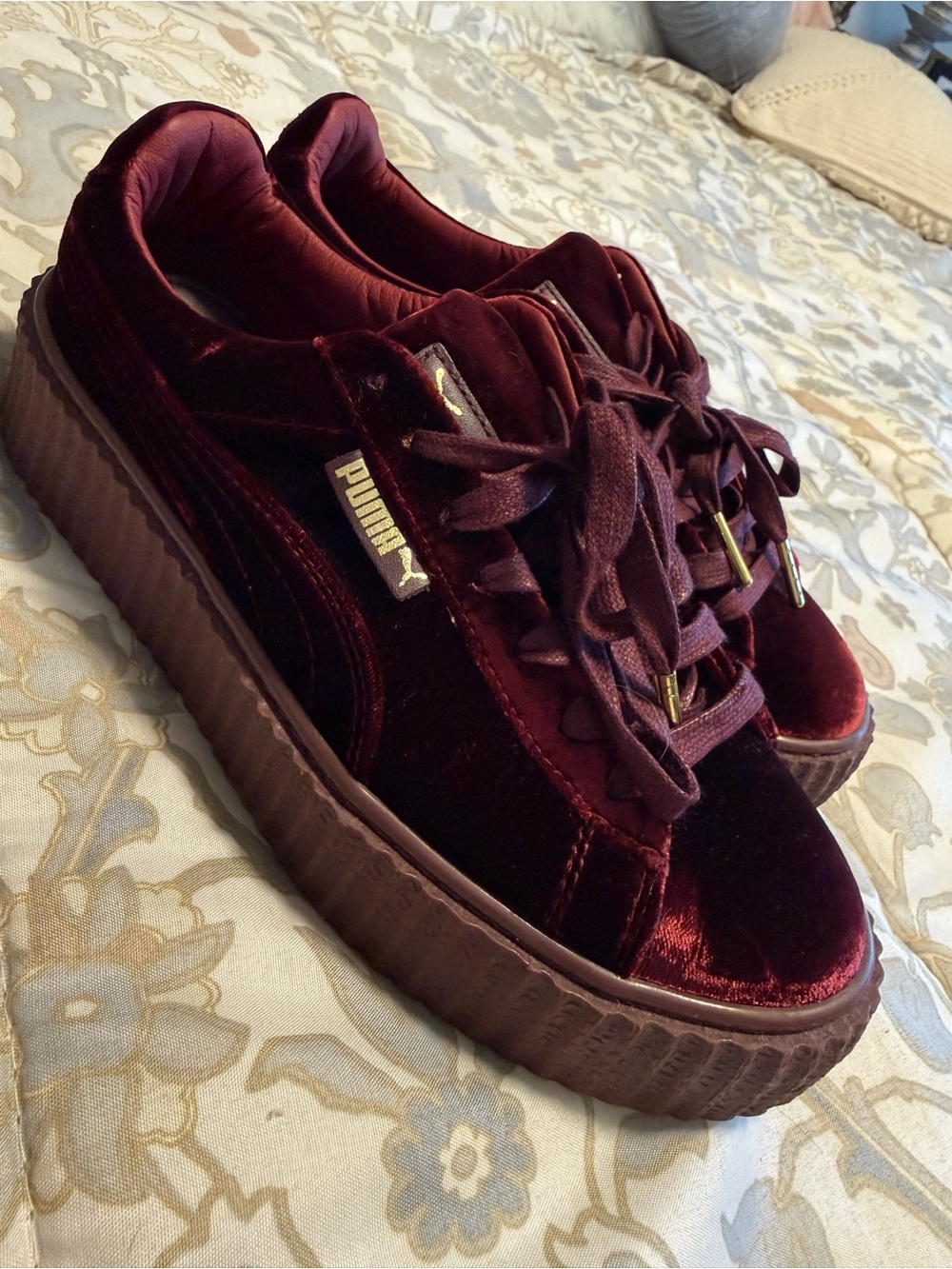 Puma Fenty Burgundy Velvet Platform Sneakers